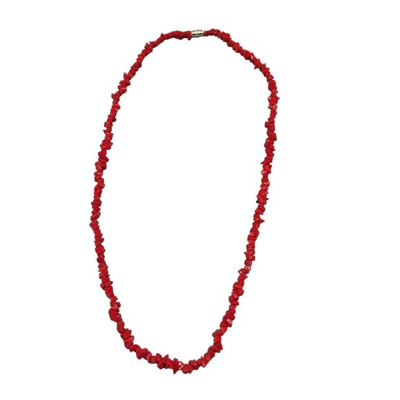 Handmade Simulated Coral Necklace Red Tropical Beach Barrel Clasp Vintage - Picture 2 of 4